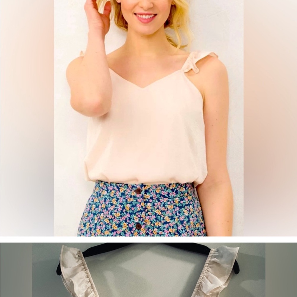 LC Lauren Conrad Pink Asymmetrical Ruffled Sleeveless Tank Top